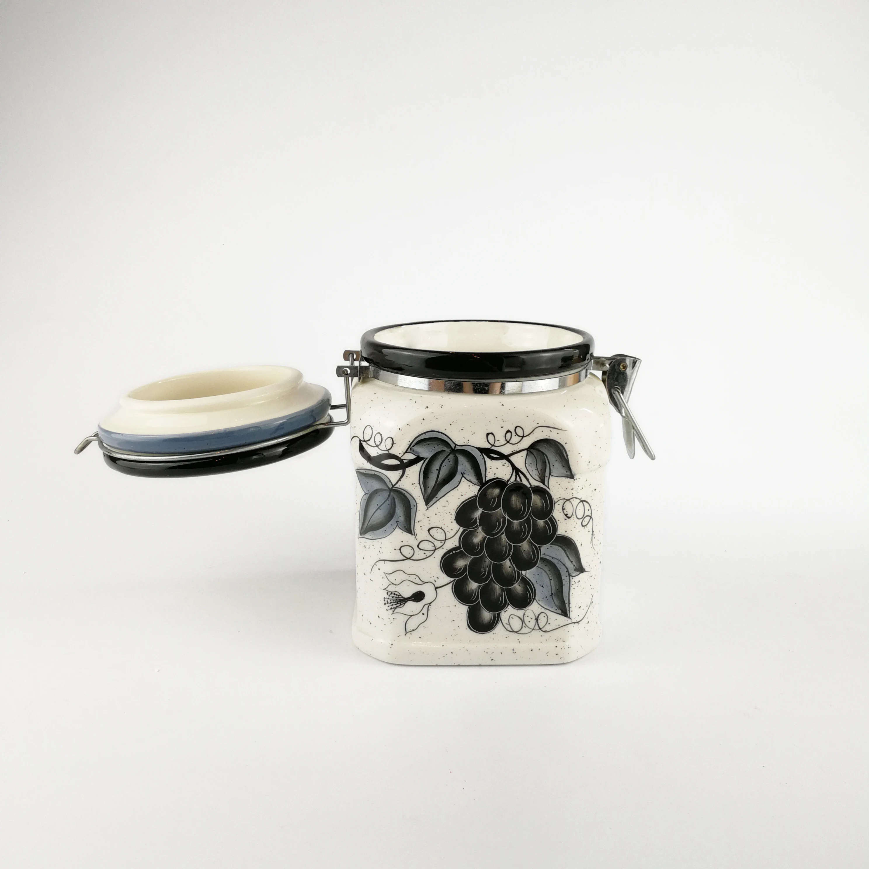 custom airless white ceramic enamel kitchen coffee airtight canister sets sealed storage jam clamp jars with metal clip lid