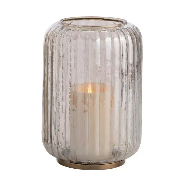 Home decor custom colored round ribbed antique hurricane smoked glass candle holder