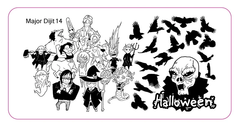 High Quality Major Dijit Series Halloween and Christmas design rectangle metal Nail design stamping plate for nail art