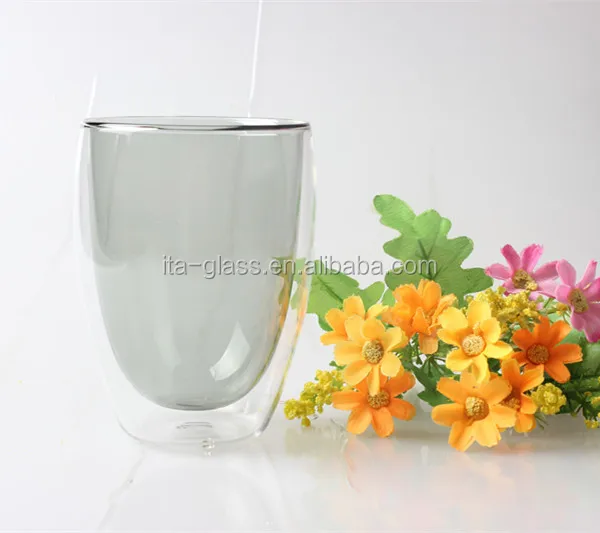 glassware factory competitive price 350ml inside color gray outside clear double wall beer acrylic wine glass tumbler for drink