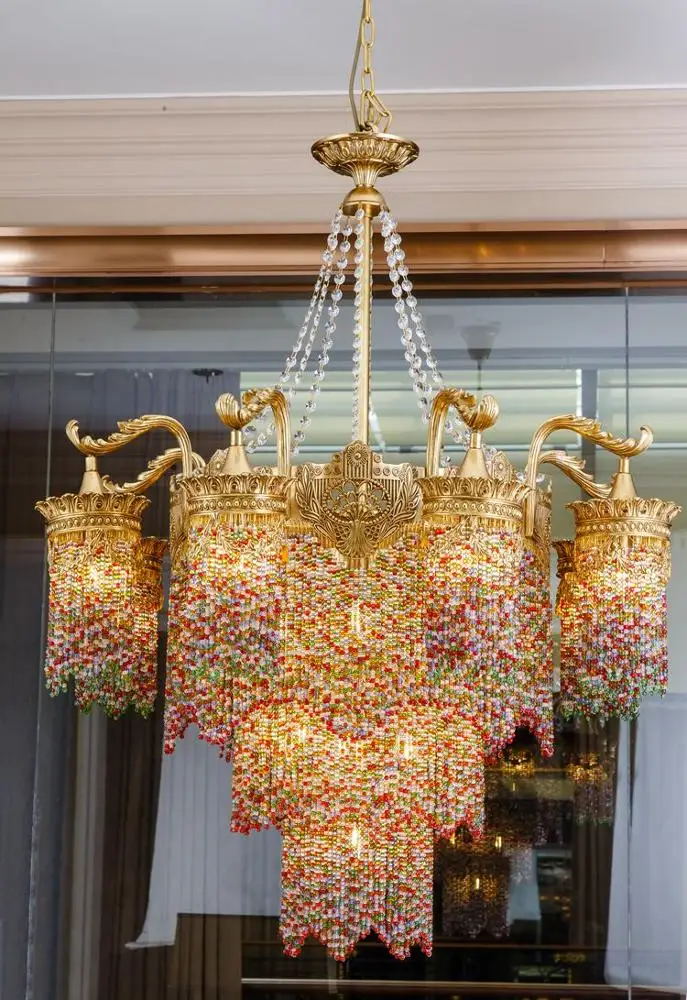 Pendant Lamp Hotel Decor Cloured Crystal Colorful Beads Glass High Quality Modern Chandelier/ Luxury New 50 Interior Decoration