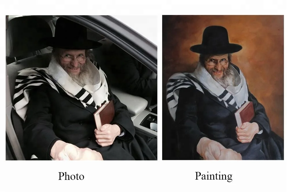 Hand painted old man photo portrait canvas oil painting art