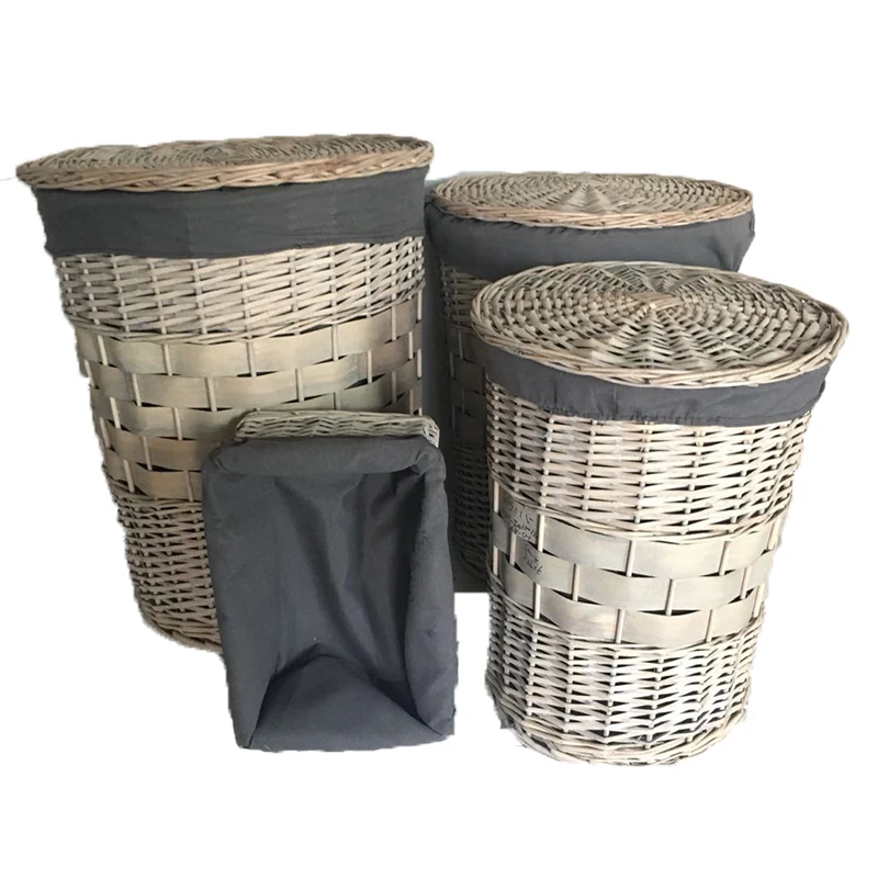 Wholesale Woven Wicker Laundry Basket With Lids Lining Handmade Sundries Clothes Set4 Bedroom