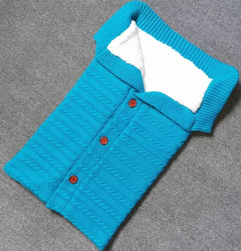 Newborn Infant Toddler Thick Warm Fleece Knitted Crochet Hooded Swaddle Wrap Sleep Sack Sleeping bag