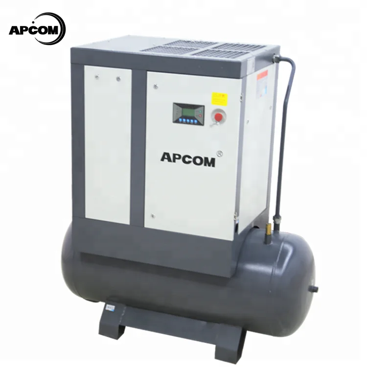 10HPaircompressor APCOM Low Noise 7.5KW 40 CFM 40CFM screw air compressor 500 liter with air tank