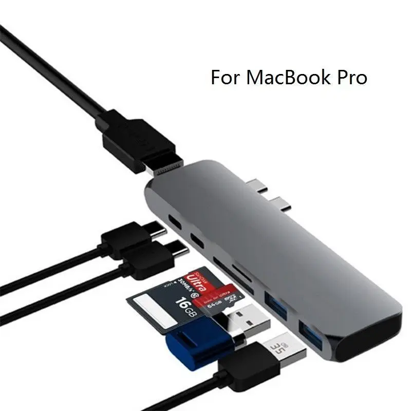 Заводской OEM 7 в 1 USB-C концентратор Dual Type-C адаптер для многопортового считывателя карт 4K HD MacBook