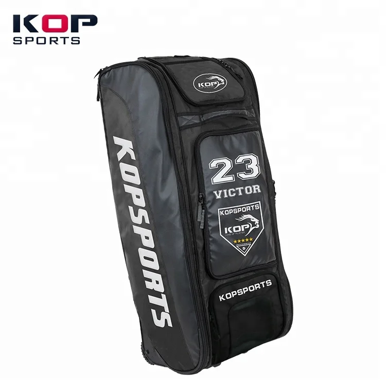 2021 KOP SPORTS Custom Waterproof  Scarlet Red Largest Wheeled Baseball  Bag With Shelves System
