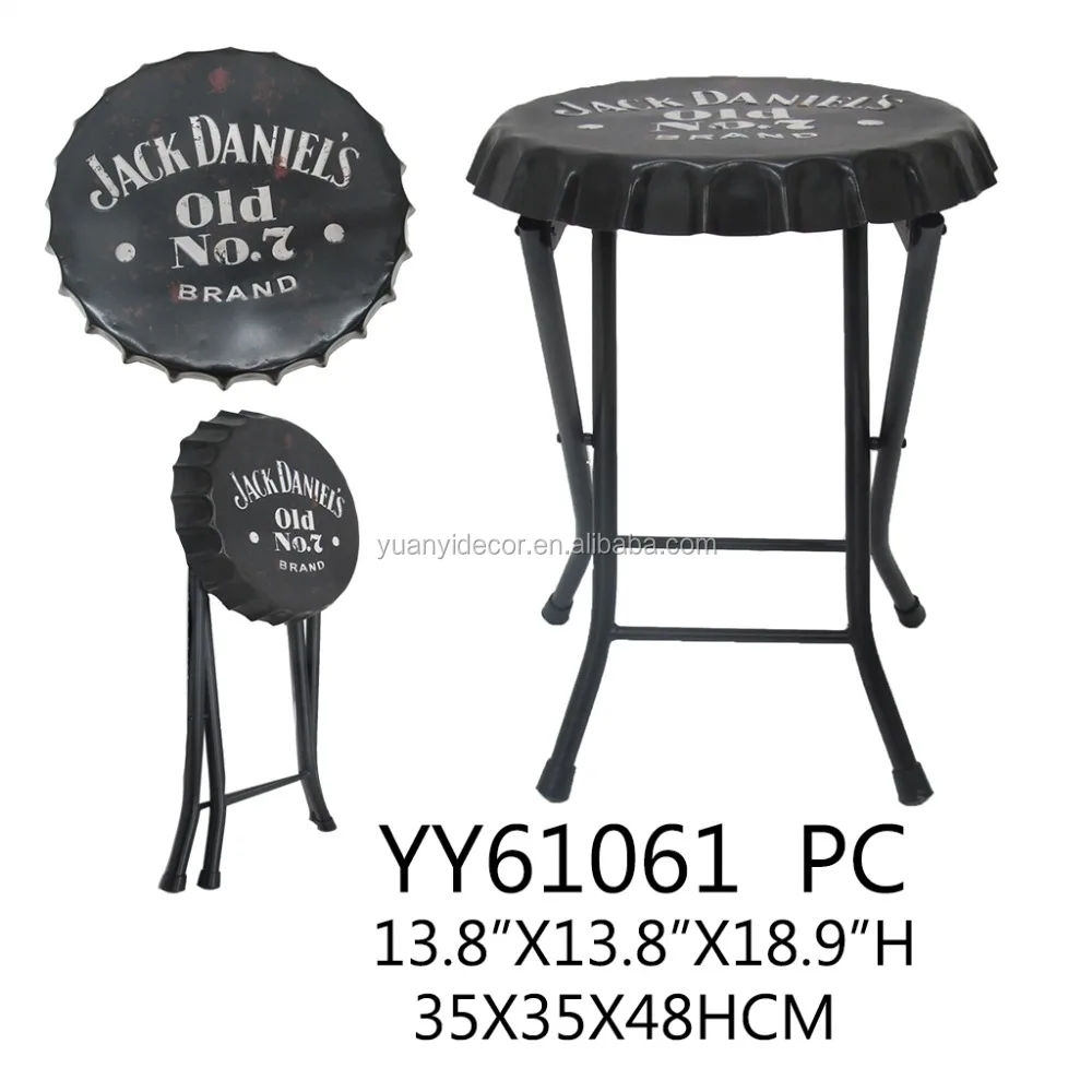 Antique beer cap shape customer pirnting metal folding bar rocking chair stool
