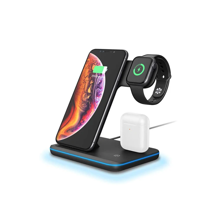 Зарядная подставка 3 в 1 для Apple Watch Series 4/3/2/1, AirPods и iPhone, беспроводное зарядное устройство для iPhone Xs/X Max/XR/X/8/8Plus