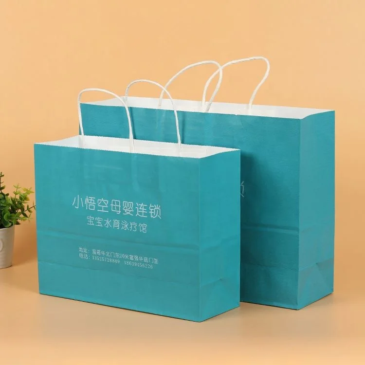 Дизайн пользовательские мультфильм Имя Логотип петля ручка офсетная печатные дешевые Recyclable крафт бумажные сумки для покупок