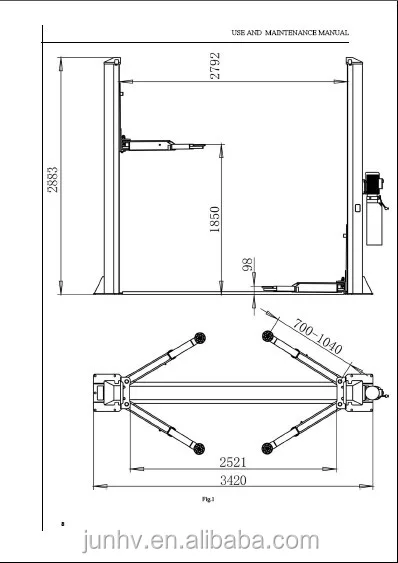 JUNHV JH-5000F mobile 2 sides 2 post manual release car lift with CE