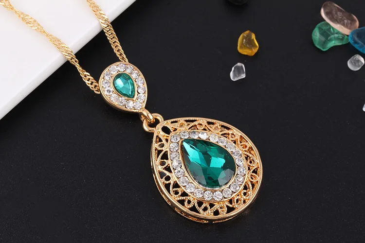 New Earrings Necklace Set Combination Crystal Earrings Drop Pendant Jewelry Three-Piece Small Stud Jewelry Set