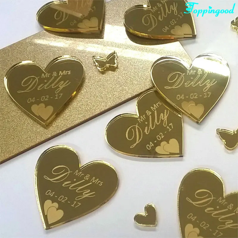 Laser Gold Acrylic Mirror Butterfly Shape Customised Wedding Tag