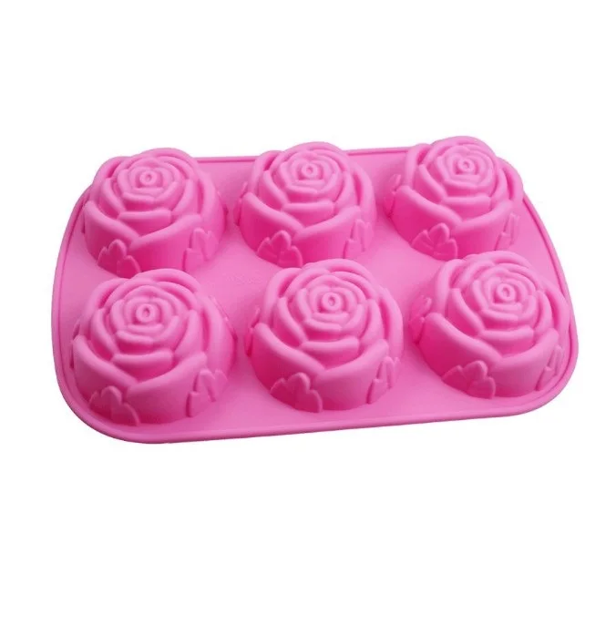 6 Cavity Non-stick Chocolate Cake Bakeware Tool Silicone Lollipop Rose Flower Silicone Mold