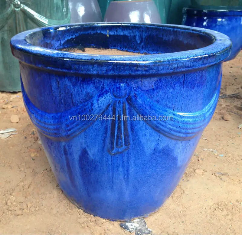 [wholesale] Outdoor glazed ceramic pot - Green glazed planters - Large blue ceramic pots - Vietnam pottery Manufacturer