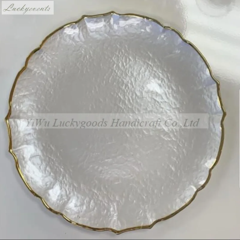 Luckygoods LCK200 gold rim pearl white color charger plates wedding  bulk dinner plates