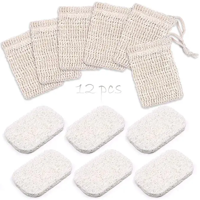 Eco Friendly Natural Cotton Drawstring Mesh Hemp Exfoliating Saver Sisal Soap Bag Pouch