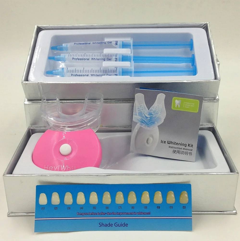 Hey White VEGAN TEETH WHITENING KIT with LED Light Natural & Organic Peroxide Gel, Professional Dental Whitener 6 Treatments