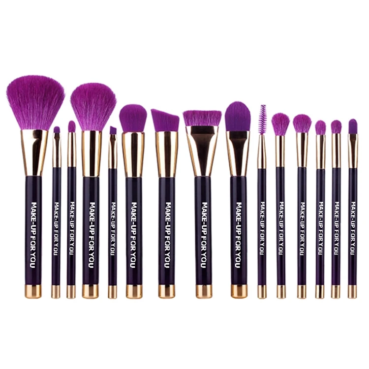 Private label purple 15pcs brushes cosmetic your own brand makeup brush