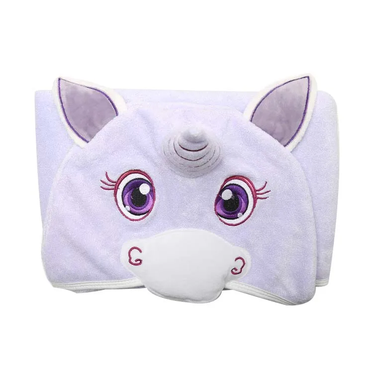 soft organic bamboo 500gsm Pink unicorn baby girl hooded towel with hood 100% cotton bamboo