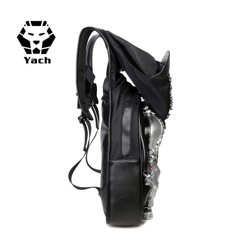 Creative hat pu backpack 3D fierce wolf men and women outdoor travel computer bag magic school pu laptop men backpack
