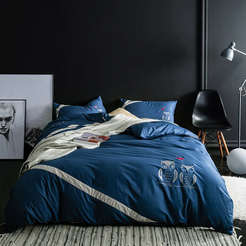 Комплект серого одеяла с вышивкой в сумке, королевский комплект постельного белья, 4 предмета, пододеяльник, простыня и подушка