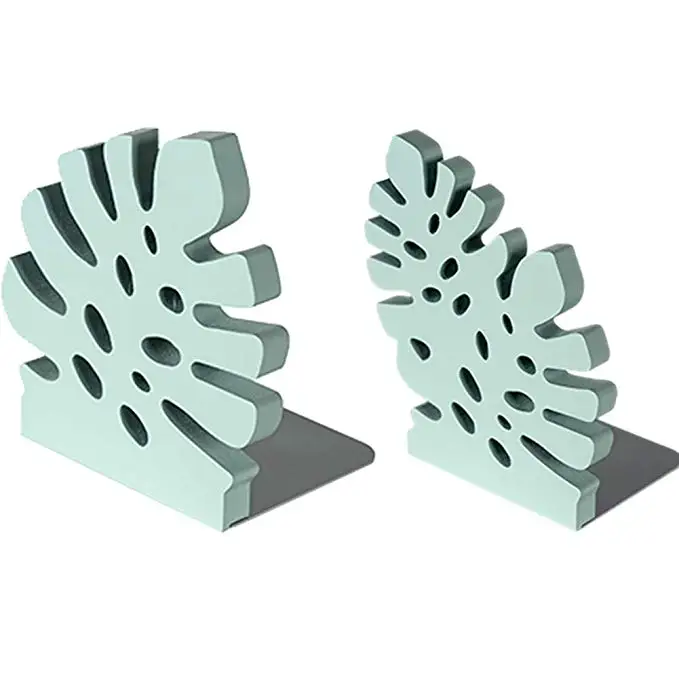 Monstera plant shape wooden desktop carving book stand modern bookends for Office Home and School Dorm