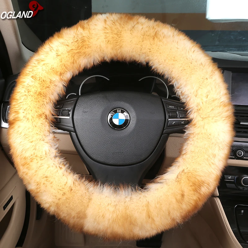 Fluffy Genuine Styling Long Wool Steering-Wheel For Car Accessories Interior Australian Merino Sheepskin Fur Colorful Cute Girl