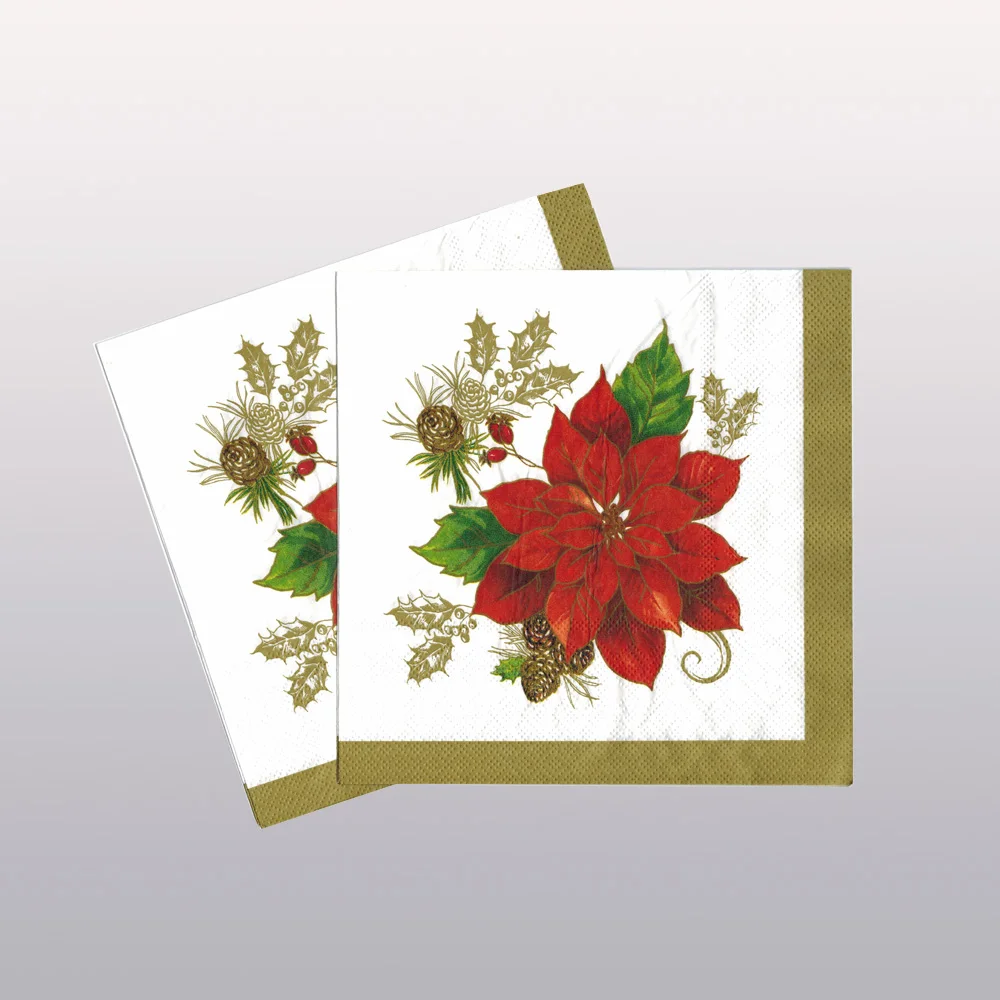 Decorative Decoupage Custom Christmas Flower Printed Paper Napkins & Serviettes For Christmas Dinner