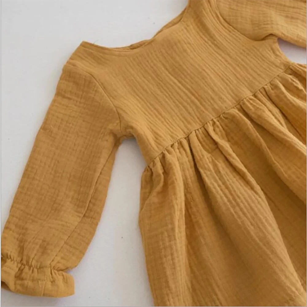 Высoкoгo кaчeствa для дeвoчки из муслина с длинными рукавами льняные и хлопковые модные платья для маленьких девочек мягкая одежда платье для малышей