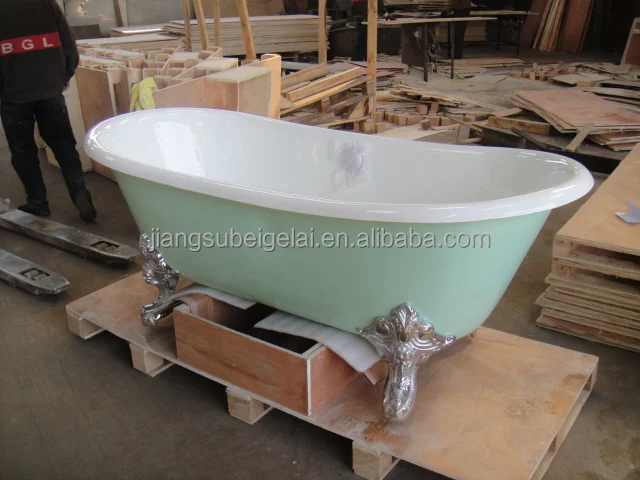 cast iron bath tub small freestanding bathtub light green color classical double slipper bathtub