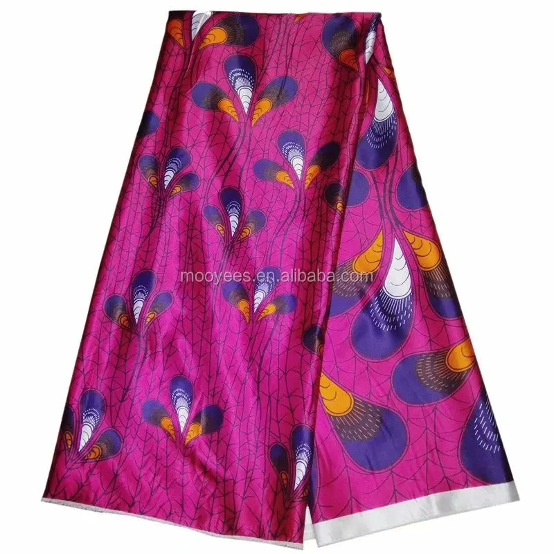 white color satin fashion soft african printed silk fabrics high quality print