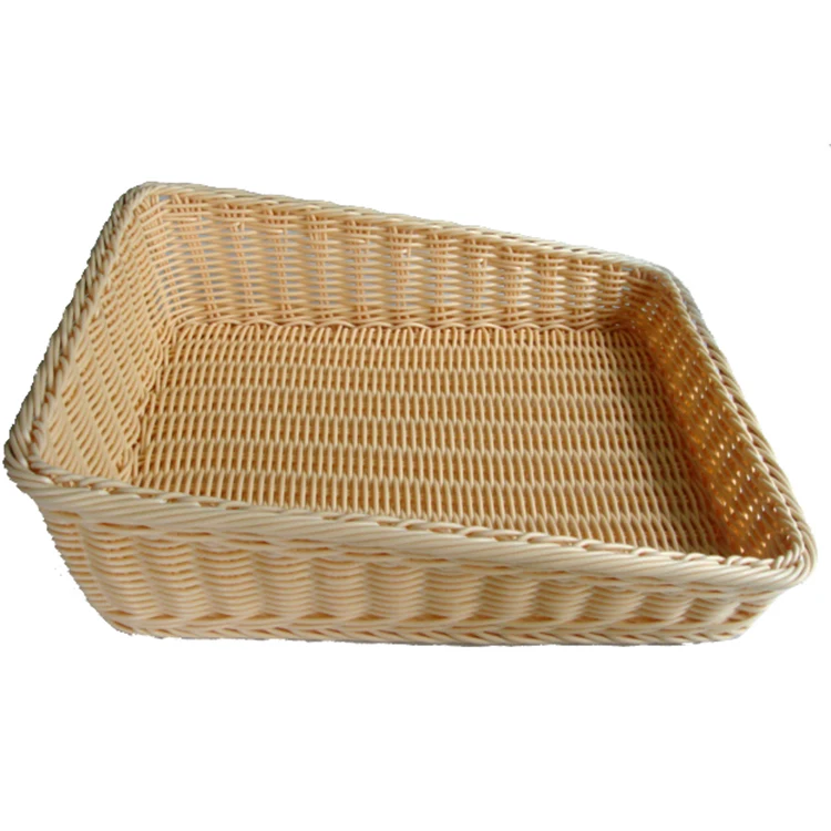 Wholesale customized supermarket vegetable fruit display sloped rattan polypropylene storage basket