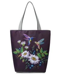 Women Black Bottom Printing Polyester Beach Hand Bag or Negotiable Custom 5 Days Flowers 3 Pcs Square 27x11x38cm as Image CN;JIA