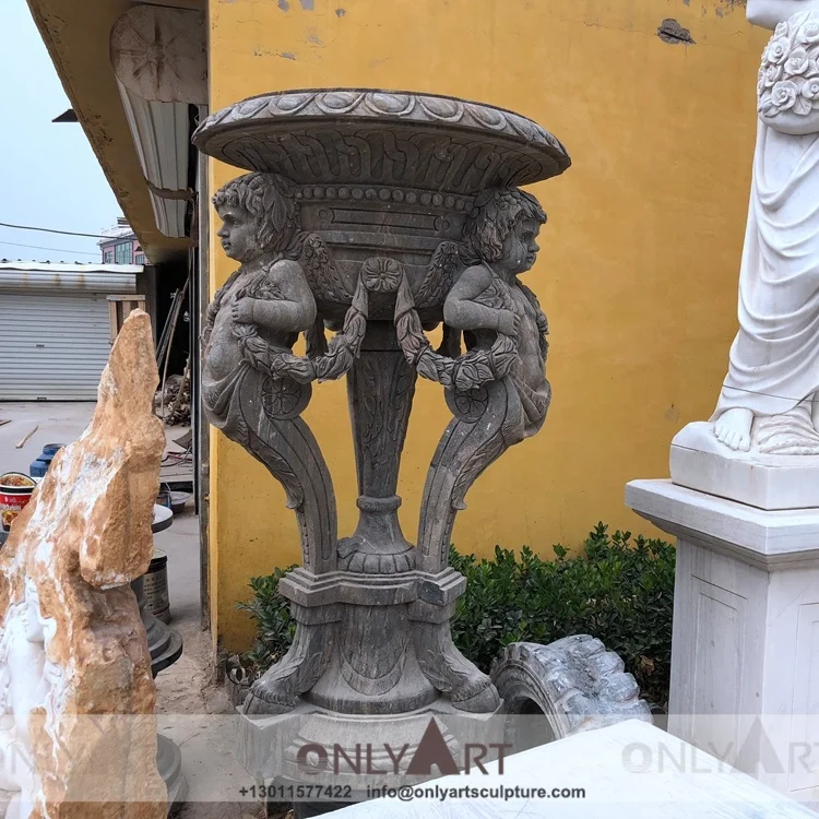 Modern Ornamental Decorative Old Effect Granite Marble Stone Boy Angel Flower Pot Vases For Garden
