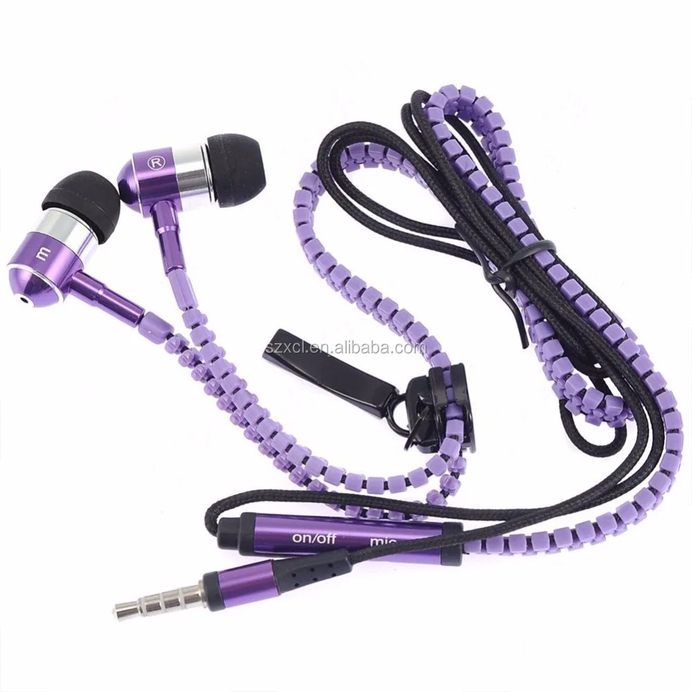 High Quality Metal Zipper Earphones For Mobile Phone In-Ear With MIC Headphones Wired Zipper Earphone Earbuds