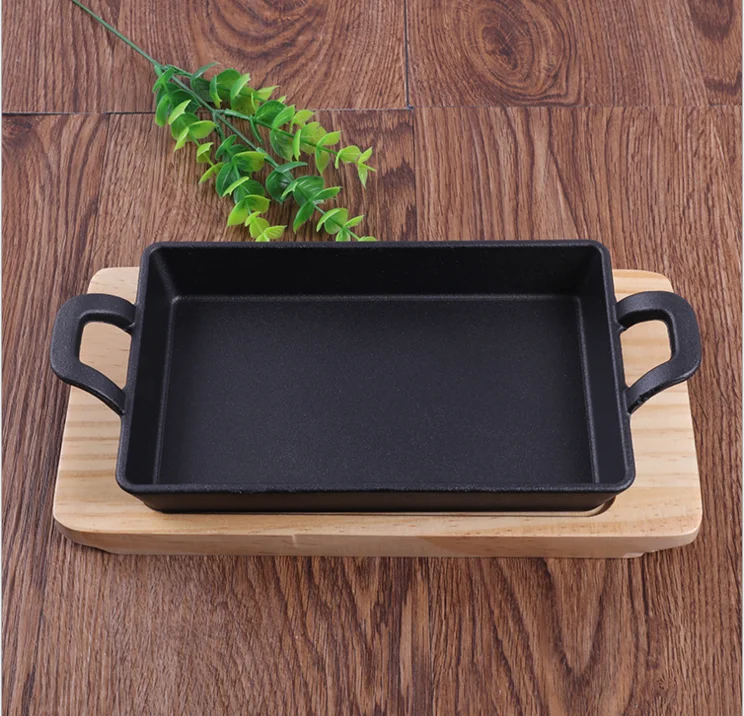 Square Korean Grilled Plate Double Ear Cast Iron Plate