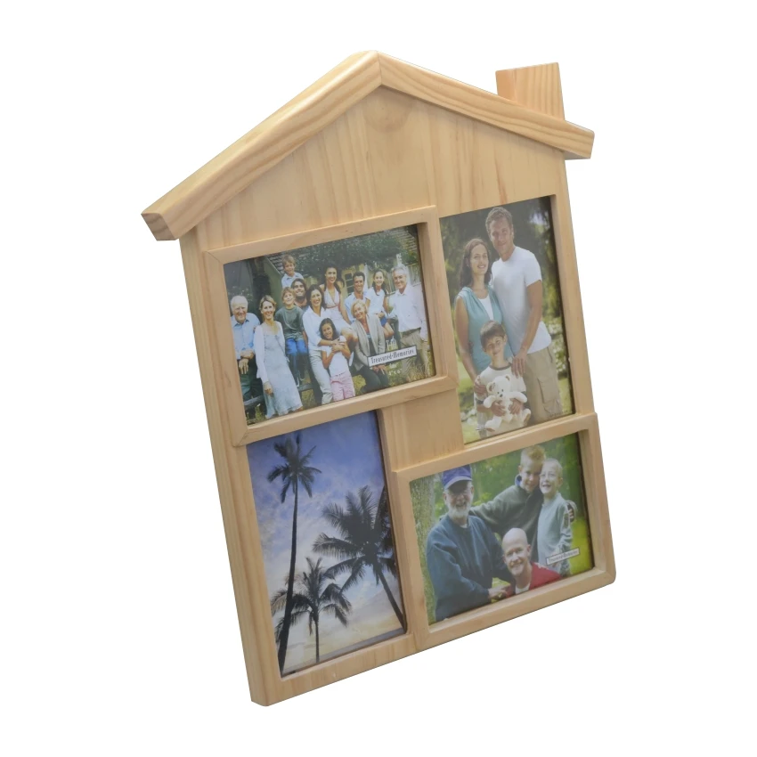 Popular Design House Shape 4 windows Collage Wooden Photo Frame Wholesale