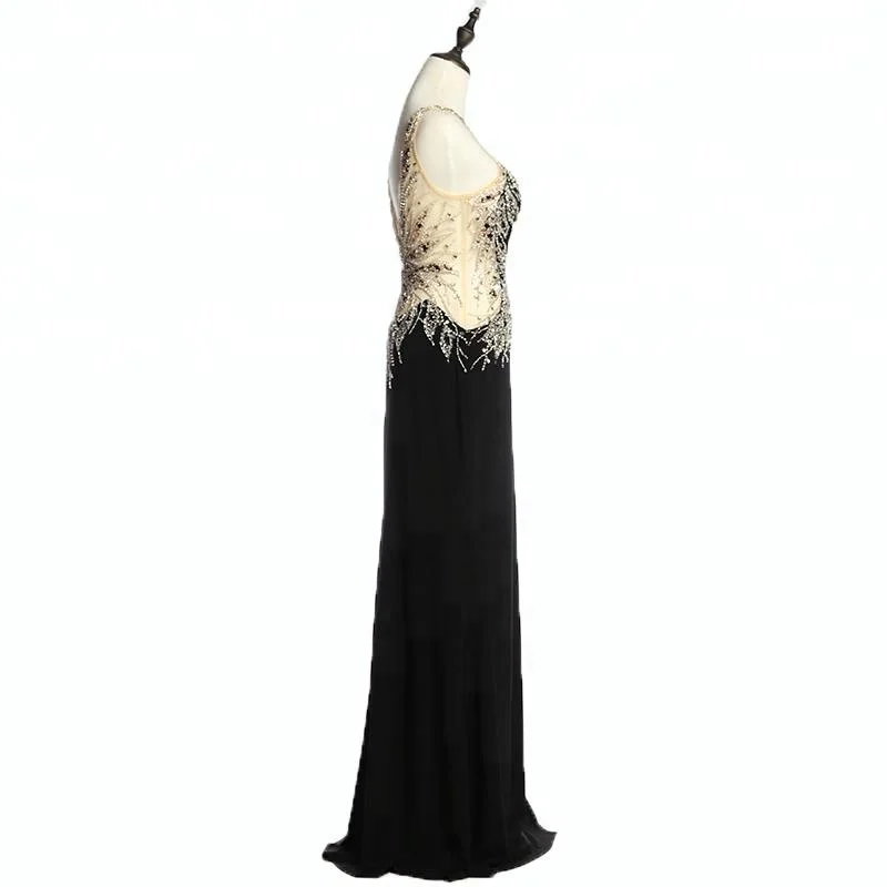 Round neckline backless ceremony wear sexy long black velvet evening dress