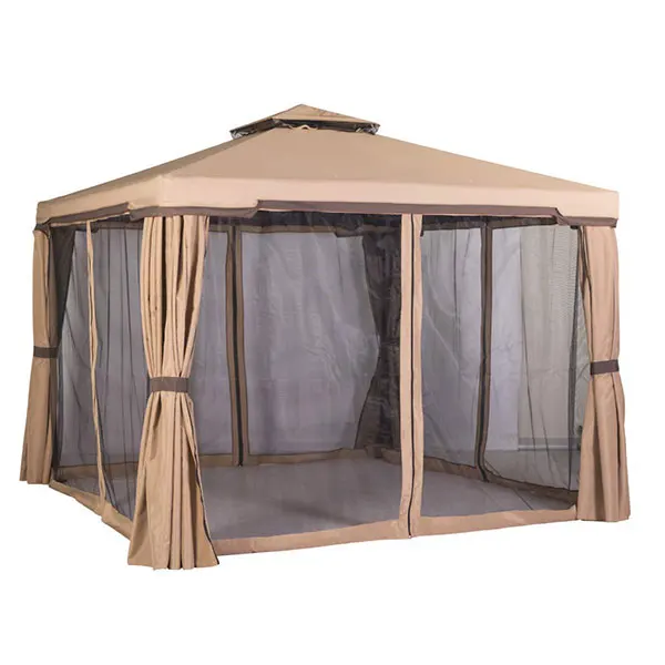 10x10FT Summer Brown Metal Top Gazebo with Mosquito Netting