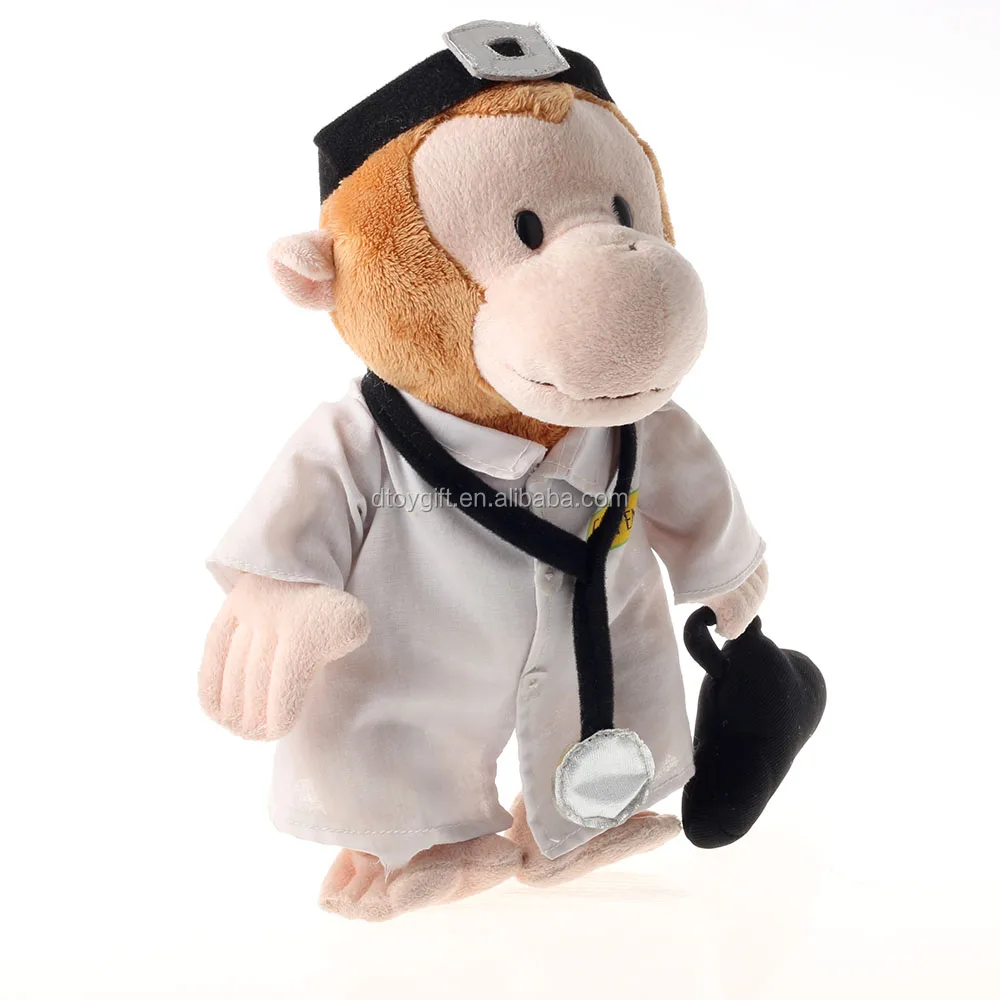 Plush white coat doctor monkey stuffed monkey toys with echometer