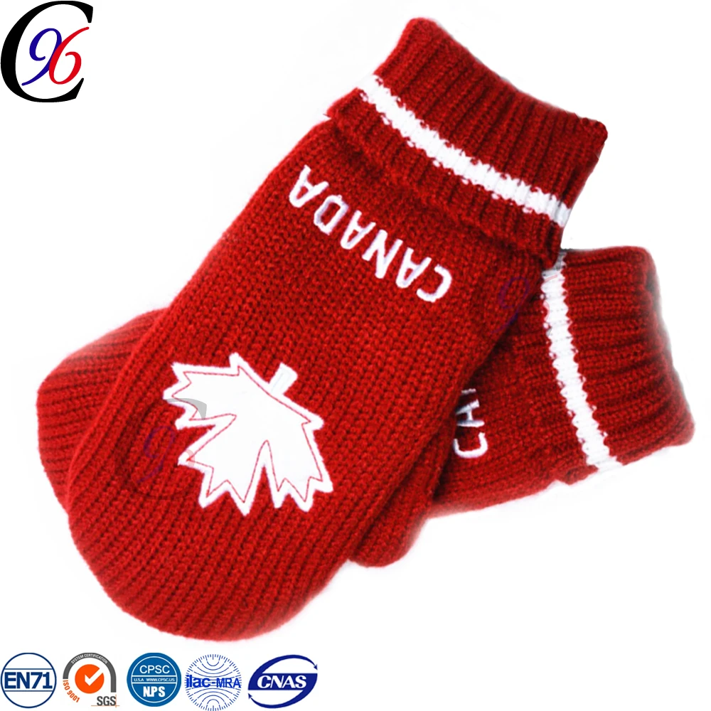 
Chengxing brand wholesale custom red maple leaf woven crochet winter keep warm fleece cheap fashion jacquard knitted baby gloves 