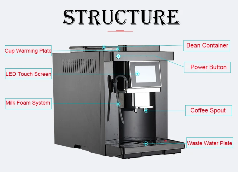 High level touch display espresso coffee maker