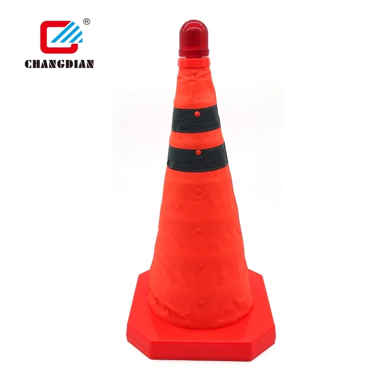 PP material 40cm optional flashing police light retractable traffic cone