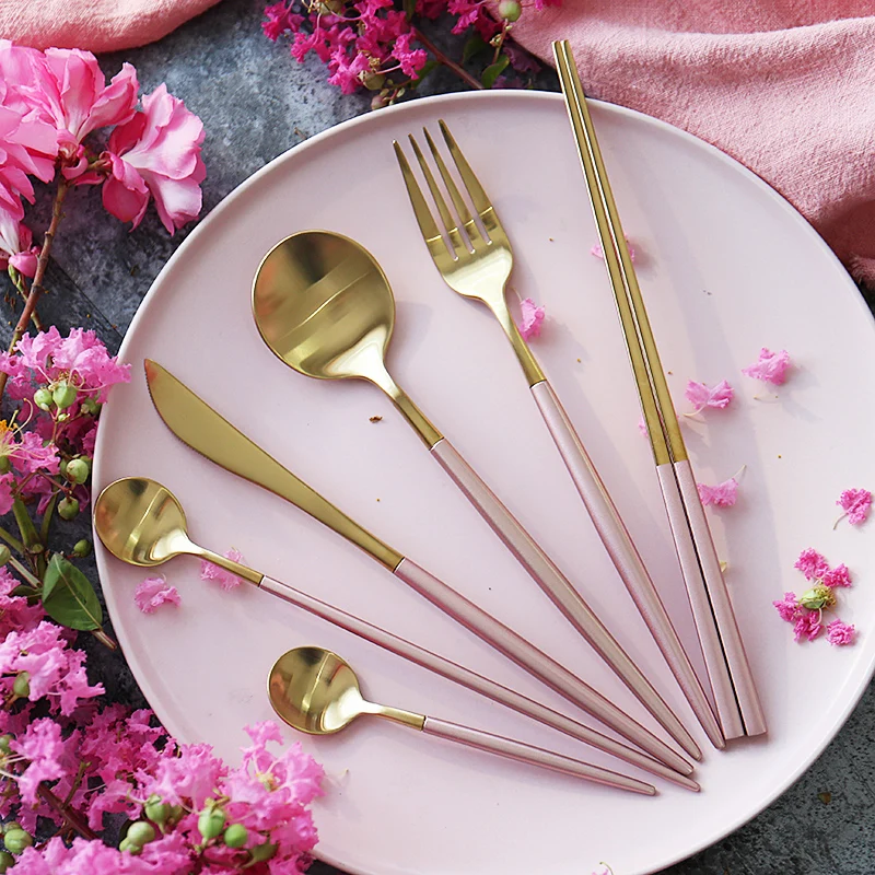 rose gold cutipol cutlery set flatware stainless steel gold plated flatware wholesale matte gold silverware cutlery