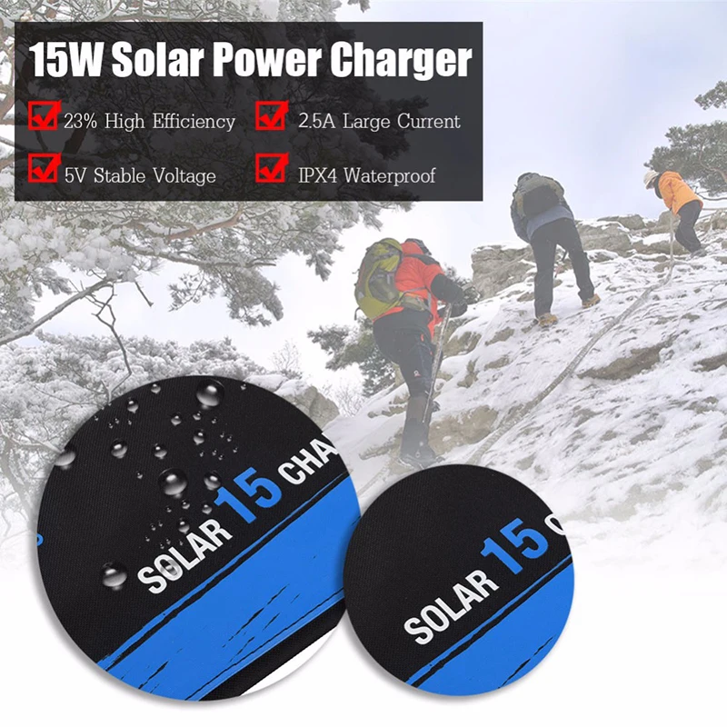 FOVigour Portable 15W Folding Solar Panel Charger Mobile Charger for Phone Solar Battery with Dual Display USB Port Outdoor