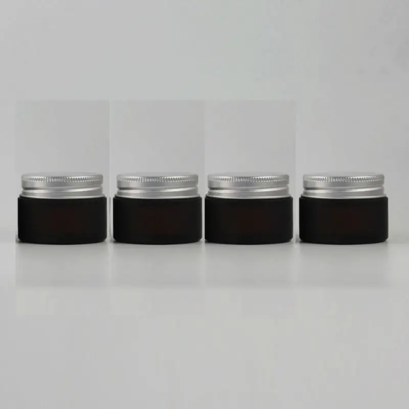 wholesale 30g amber frosted glass cream jar with silver aluminum lid, 1 ounce cosmetic jar for eye cream,30g glass bottle