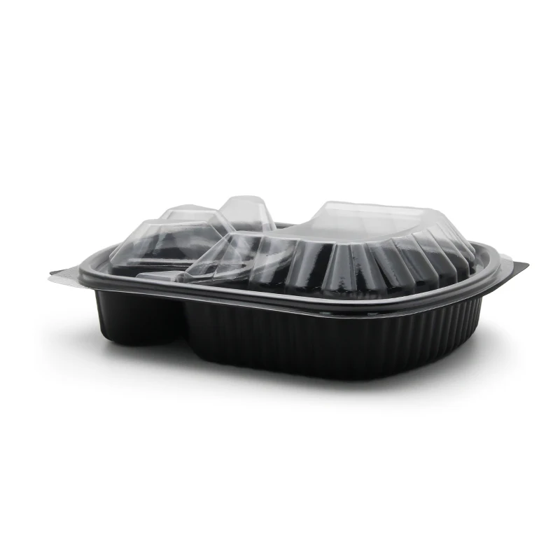 MicrowaveReheatable Safe Leak Proof Food Containers Black Disposable 4-Compartment Food Packaging Container with Lids