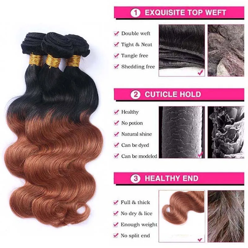 
Two Tone Body Wave Dark Brown Human Hair Weave Bundles Wholesale Colored Brazilian Ombre Remy Human Hair Extension 