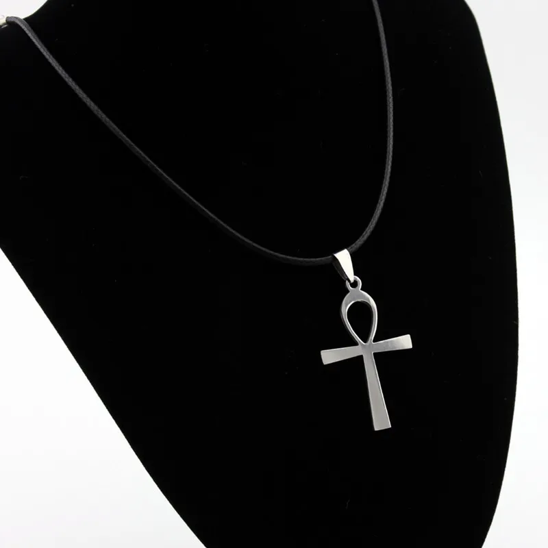 New Arrival Silver plated Alloy Ancient Egyptian Anka Cross Pendant Necklace With Leather Chain for the symbol of life Jewelry
